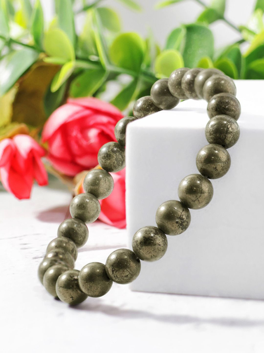 The Roadster Lifestyle Co Men Natural Pyrite Bead Stretchable Bracelet