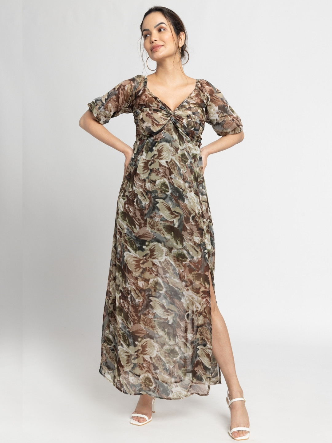 JULO Print Chiffon Maxi Dress