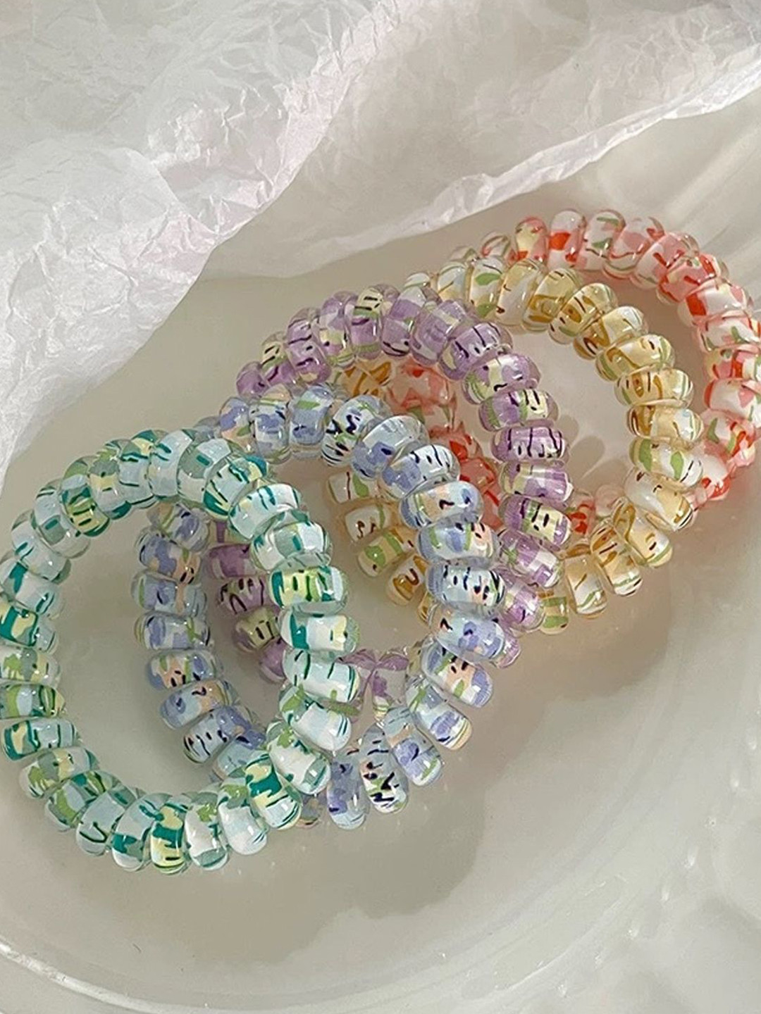 LYKAA Set of 5 Assorted Spiral Ties Hair Coils Ponytail Holders Rubber Bands