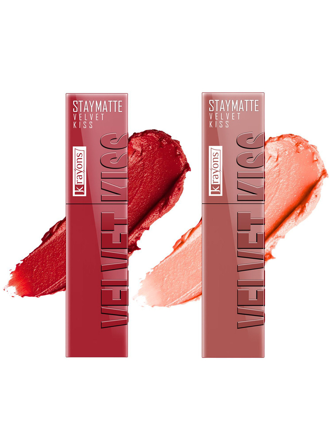krayons Velvet Kiss Set Of 2 Lipstick - 3.5 ml Each Scarlet Red 01 Sheer Nude 05