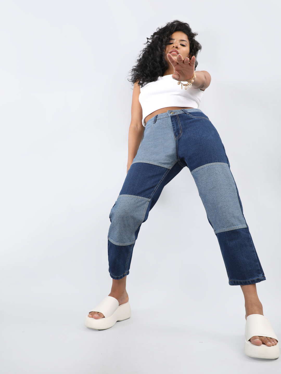 The Roadster Lifestyle Co Patchwork Mom Fit High-Rise Jeans