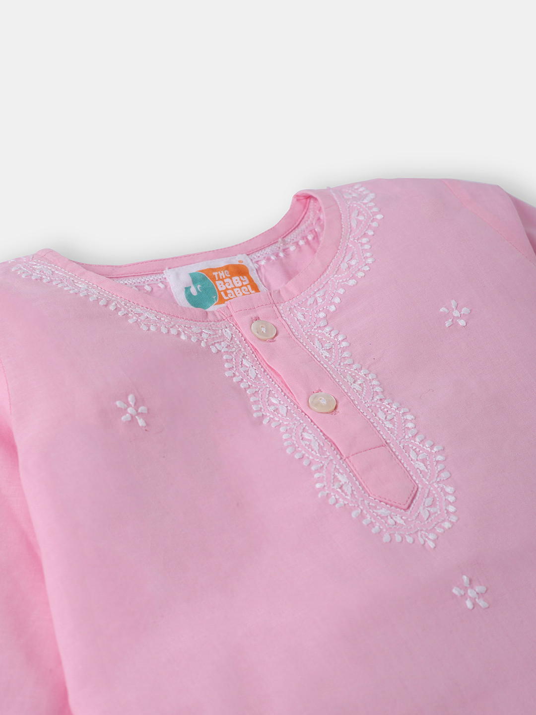 THE BABY LABEL Unisex Kids Floral Embroidered Regular Thread Work Pure Cotton Kurta with Pyjamas