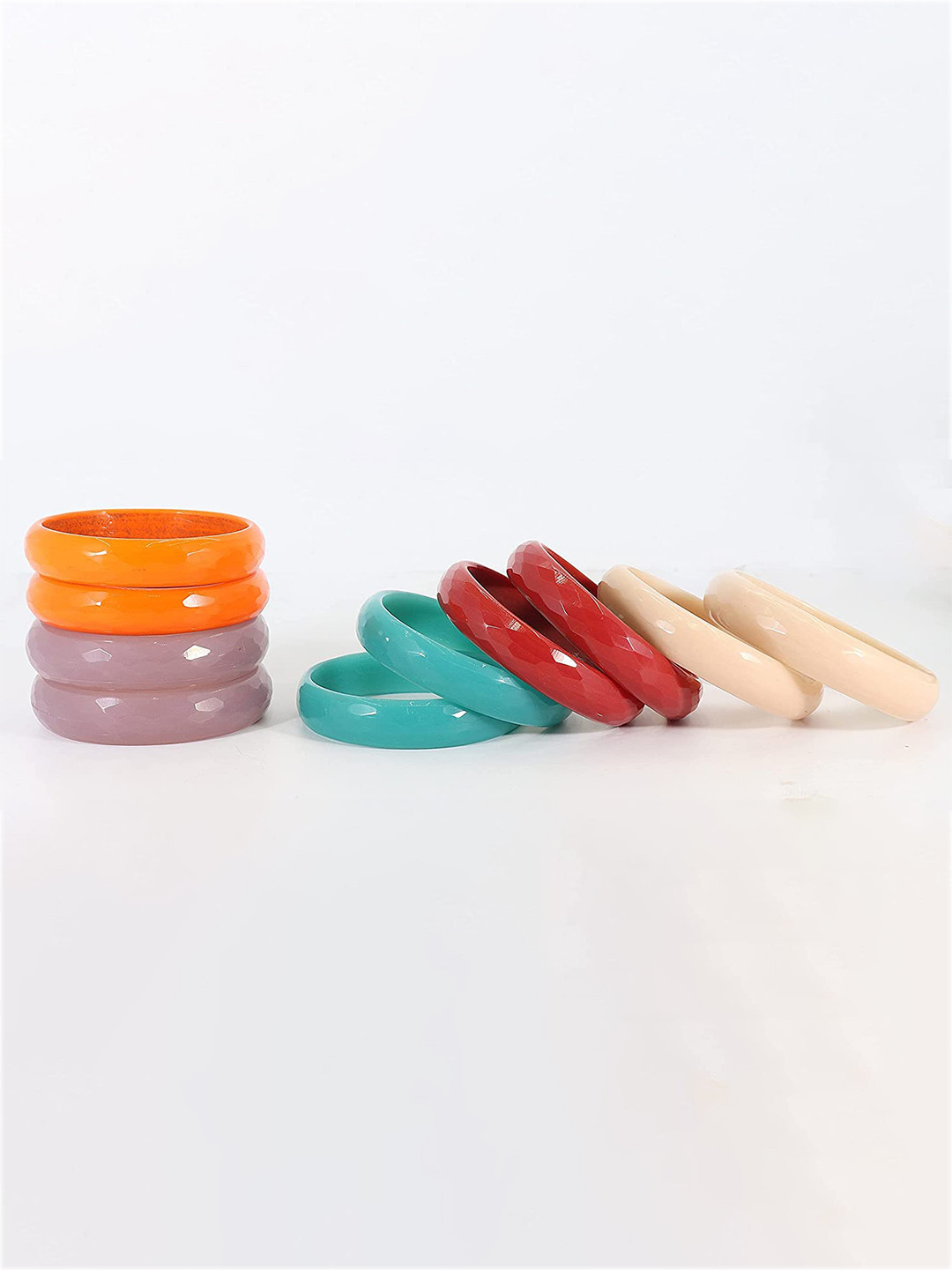 ZULKA Set Of 10 Diamond Cut Patterned Glass Bangles