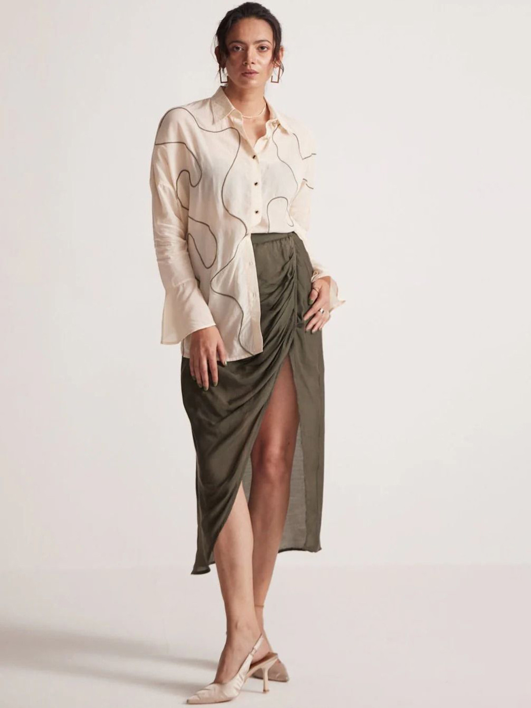 Western Era Midi Pencil Draped Skirt