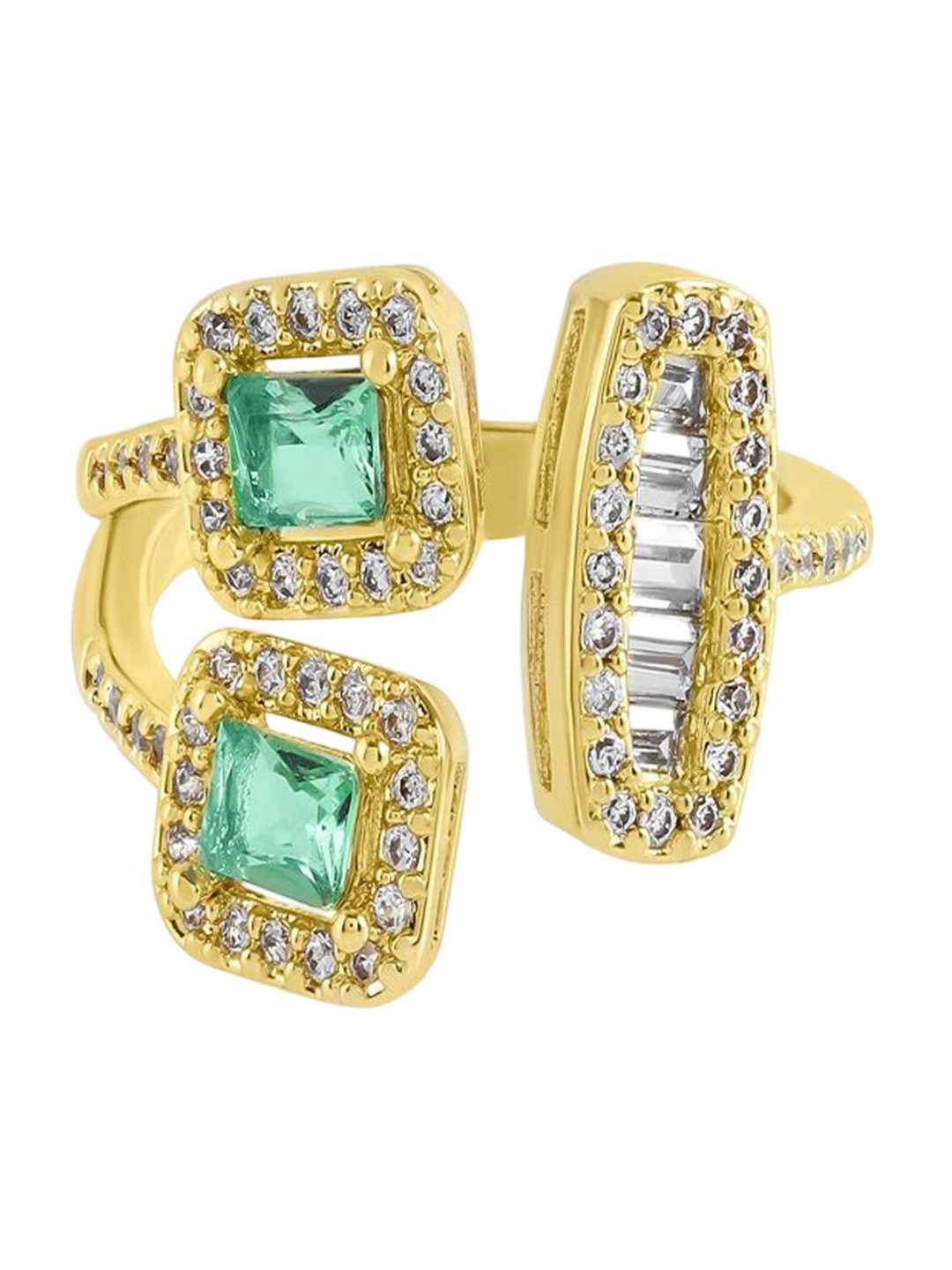 Nirvana Gold-Plated Cubic Zirconia Stone-Studded Adjustable Fiorella Trio Finger Ring