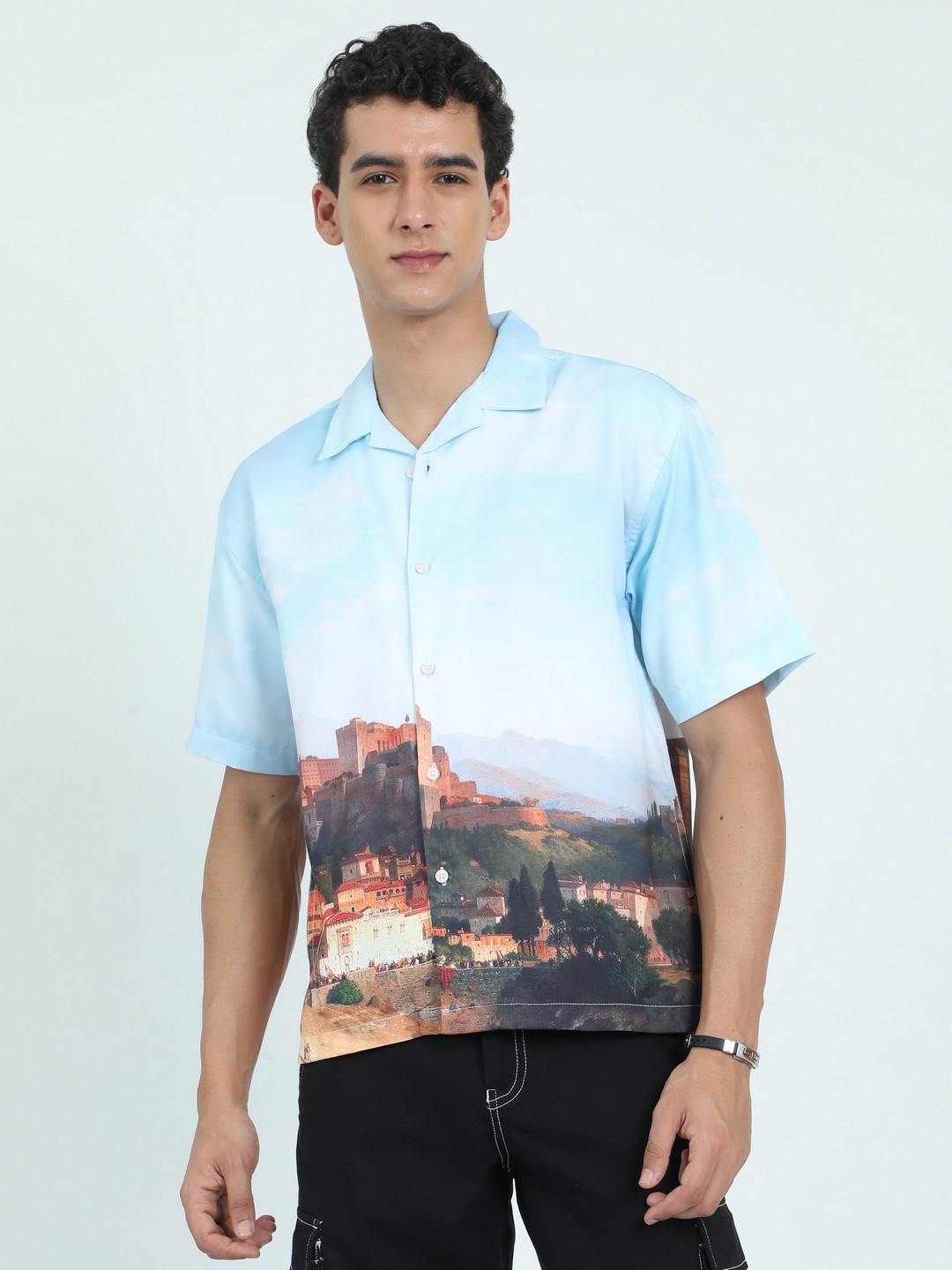 THE BEETEL HOUSE Men Relaxed Satin Macedonia Printed Oversized Casual Shirt