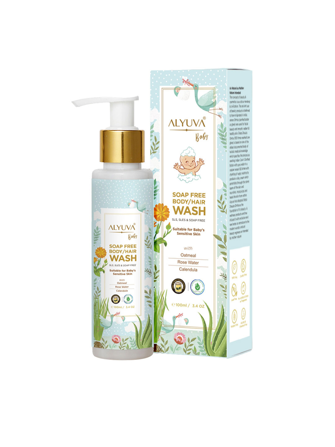 Alyuva Baby Soap Free Body & Hair Wash- 100 ml