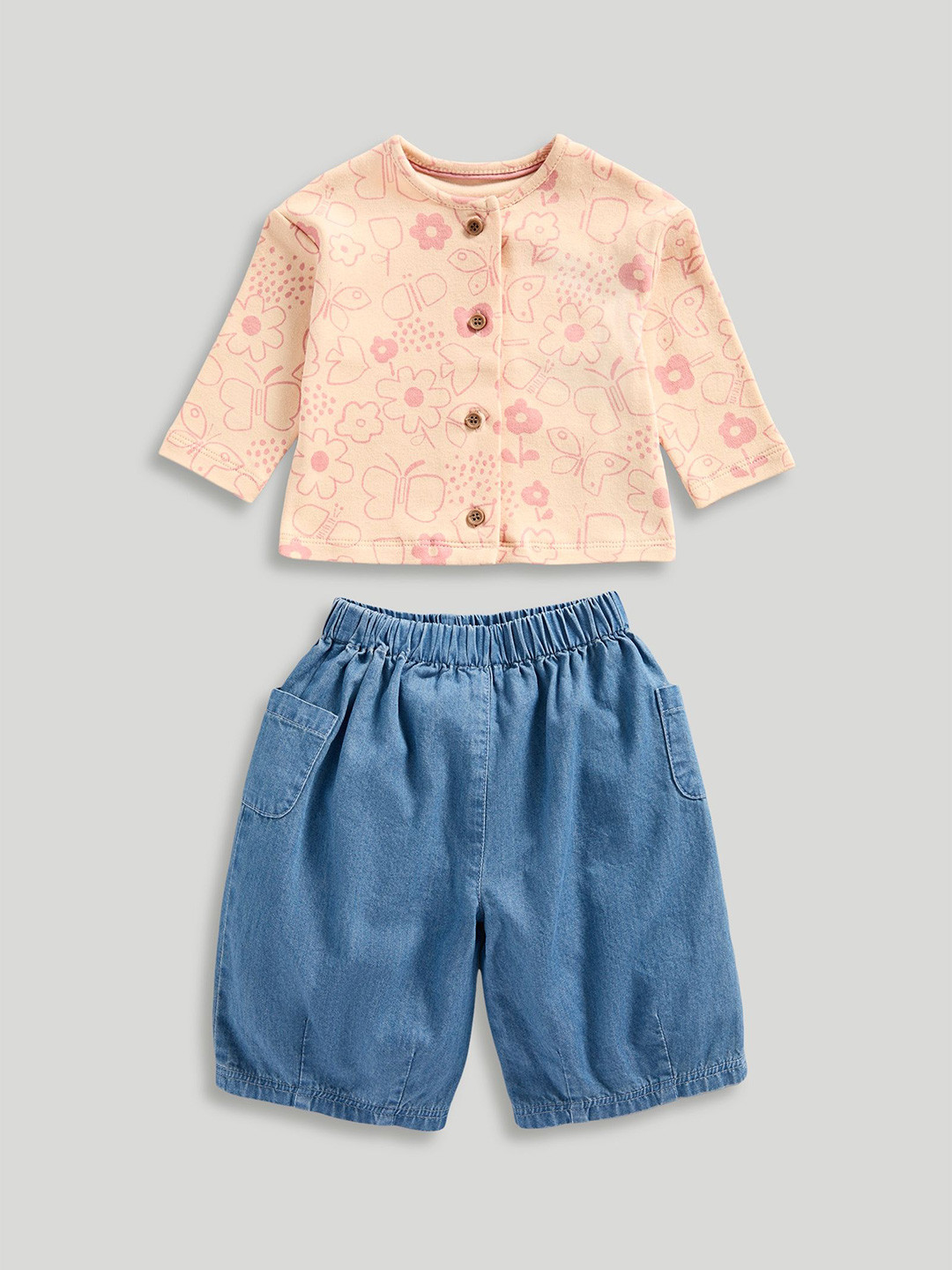 mothercare Girls Wild Meadow Contemporary Pure Cotton Top And Trouser