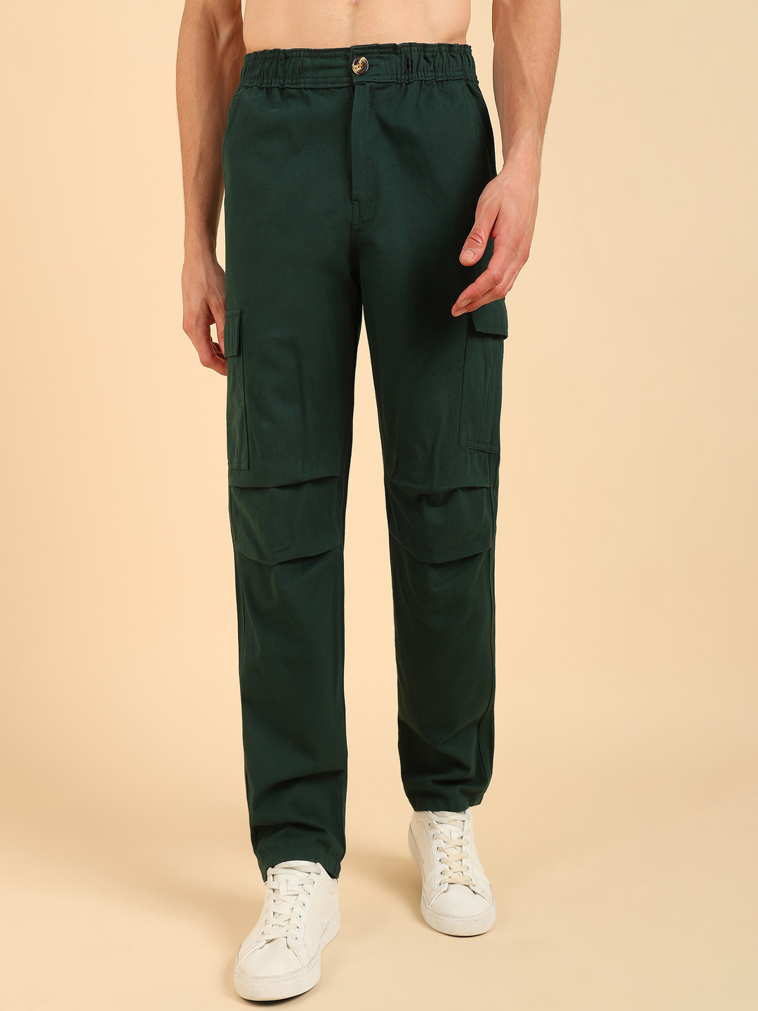 MONTREZ Men Comfort High-Rise Cargos Trousers