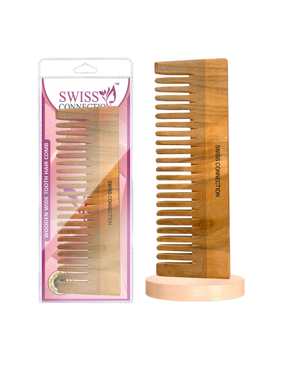 Swiss Connection Unisex Wooden Wide Tooth Detangling Hair Comb - 138 Brown