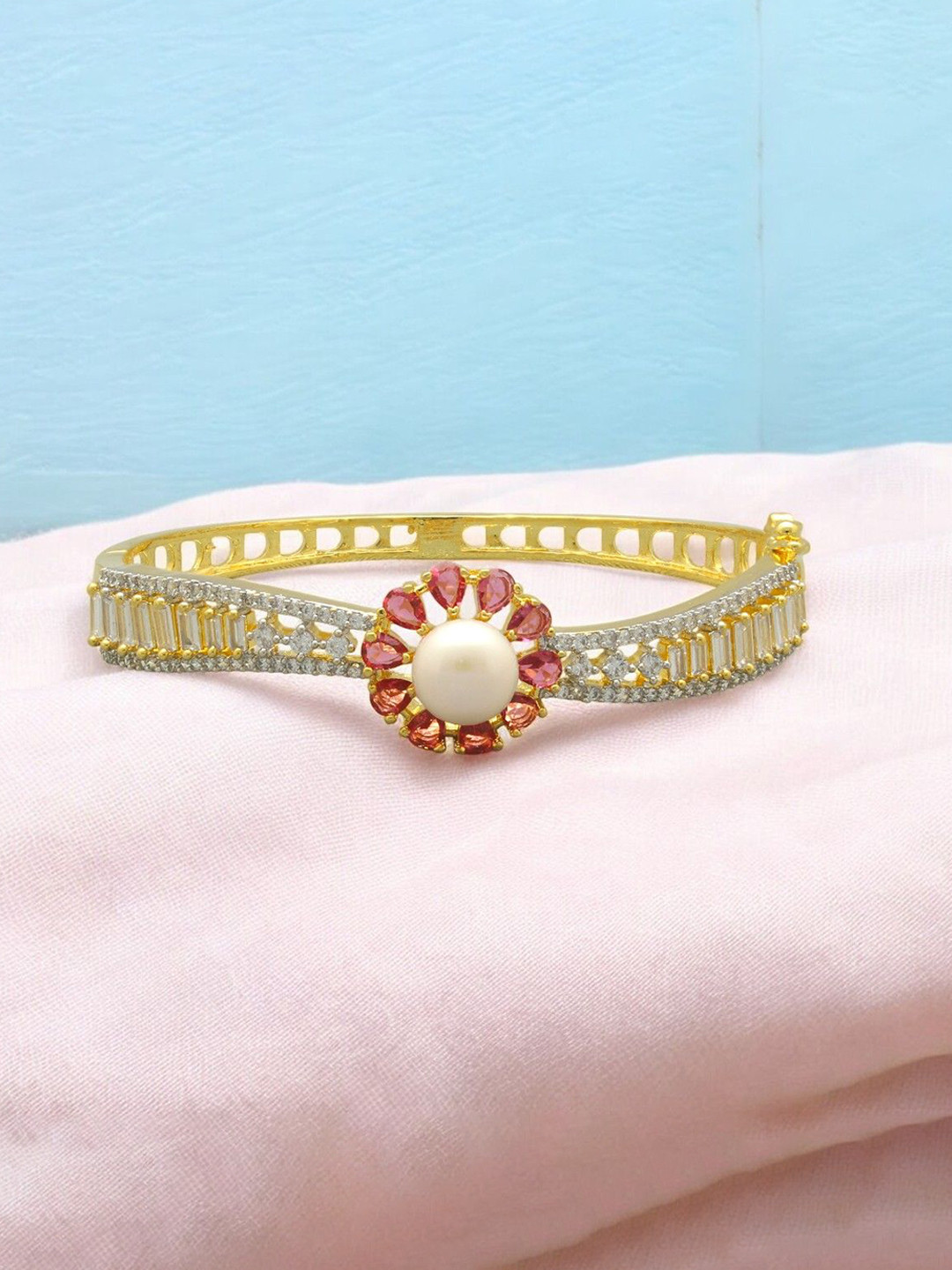 Sri Jagdamba Pearls Dealer Gold-Plated Princess Charm Pearls Studded Bracelet