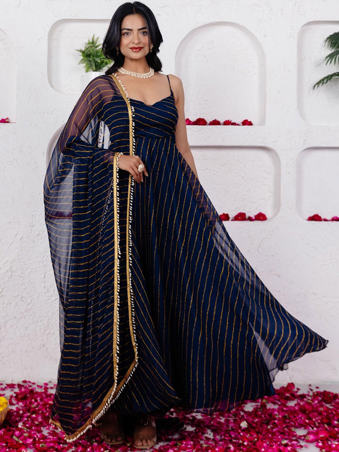 DEASHA INDIA Women Striped Regular Mirror Work Kurta with Trousers & With Dupatta