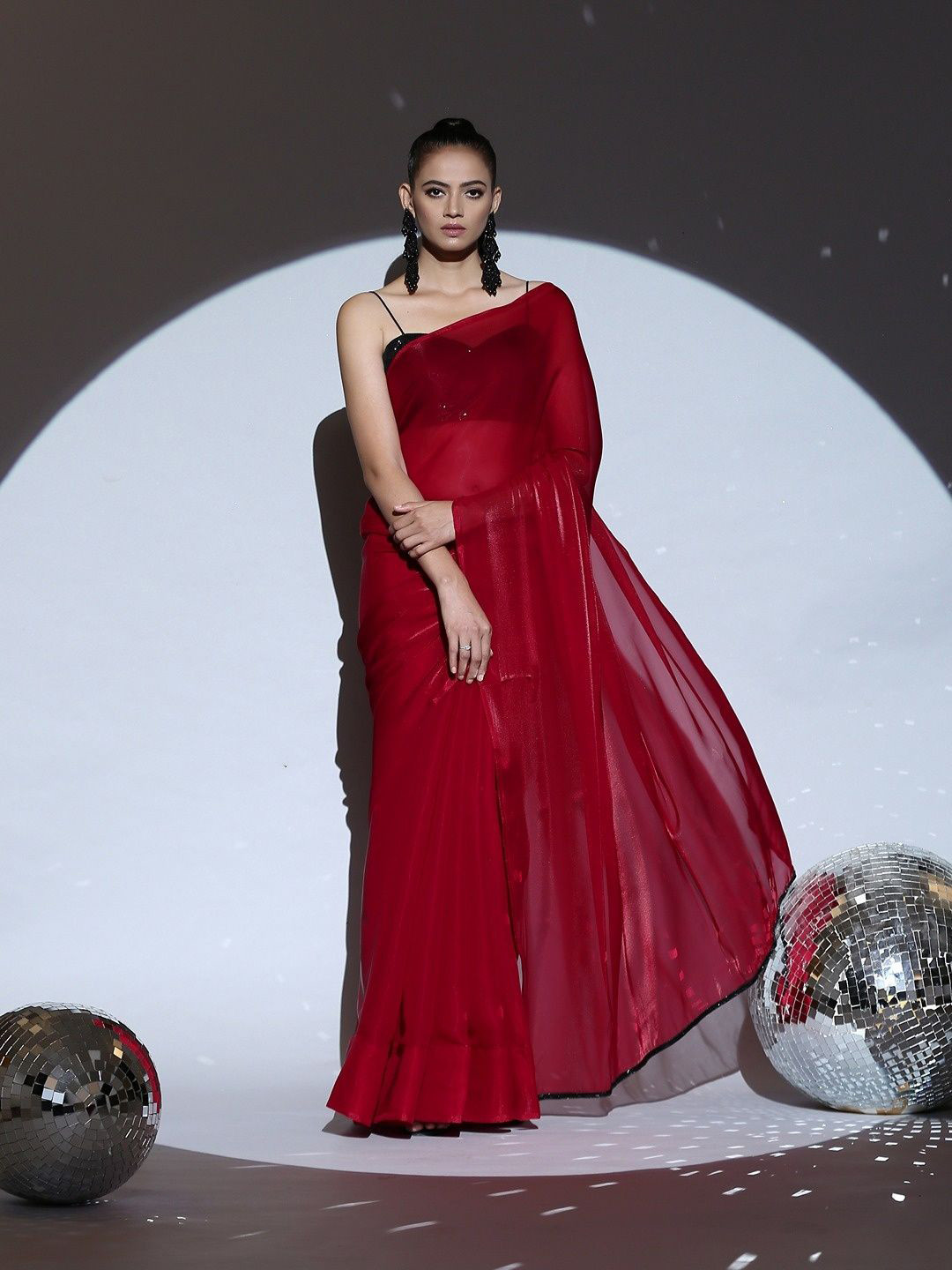 Swtantra Red Desire Organza Saree with Lace