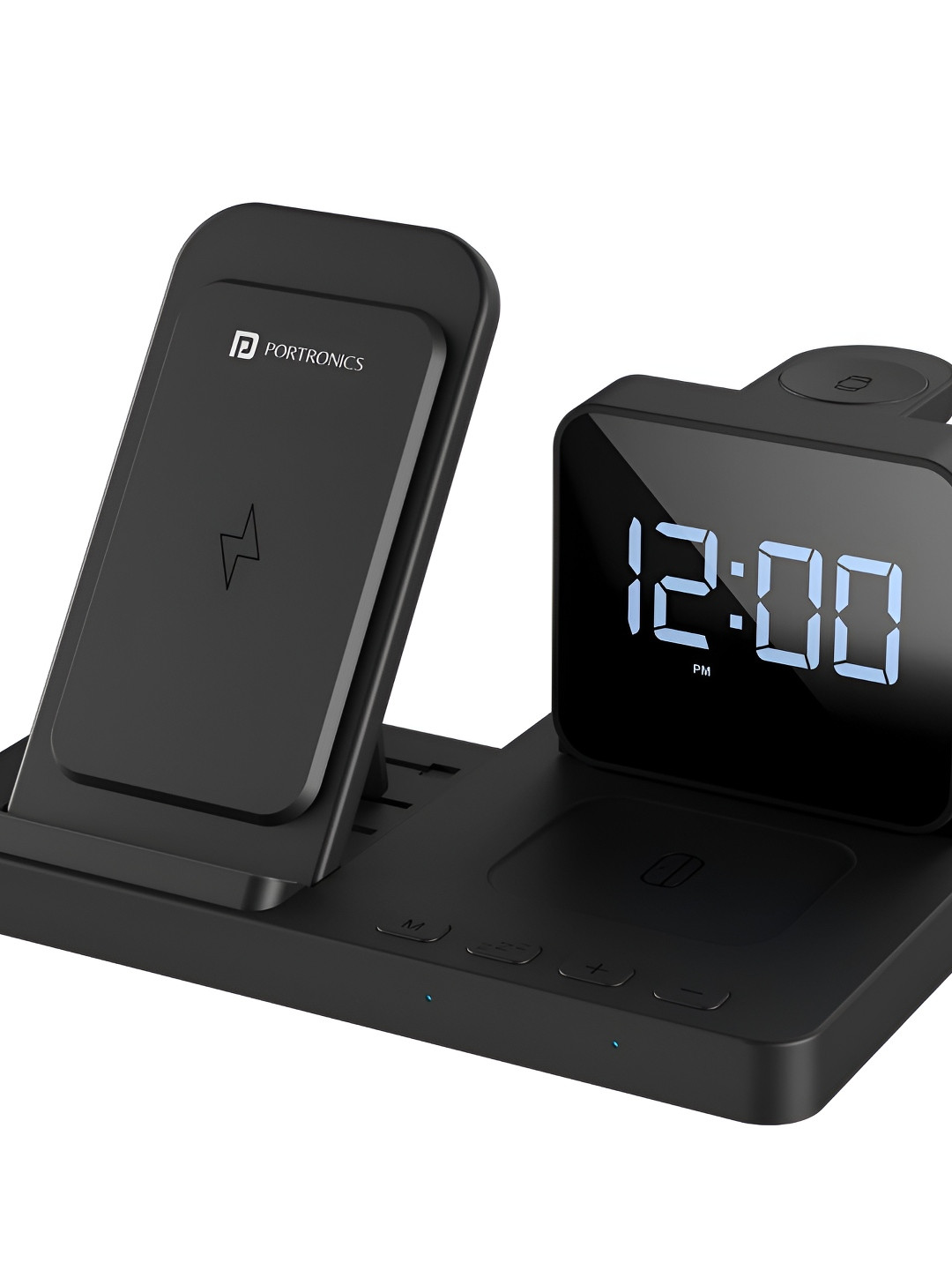 Portronics Bella 15W Wireless Charger with Alarm Clock Phone Earbud Charging QI Enable