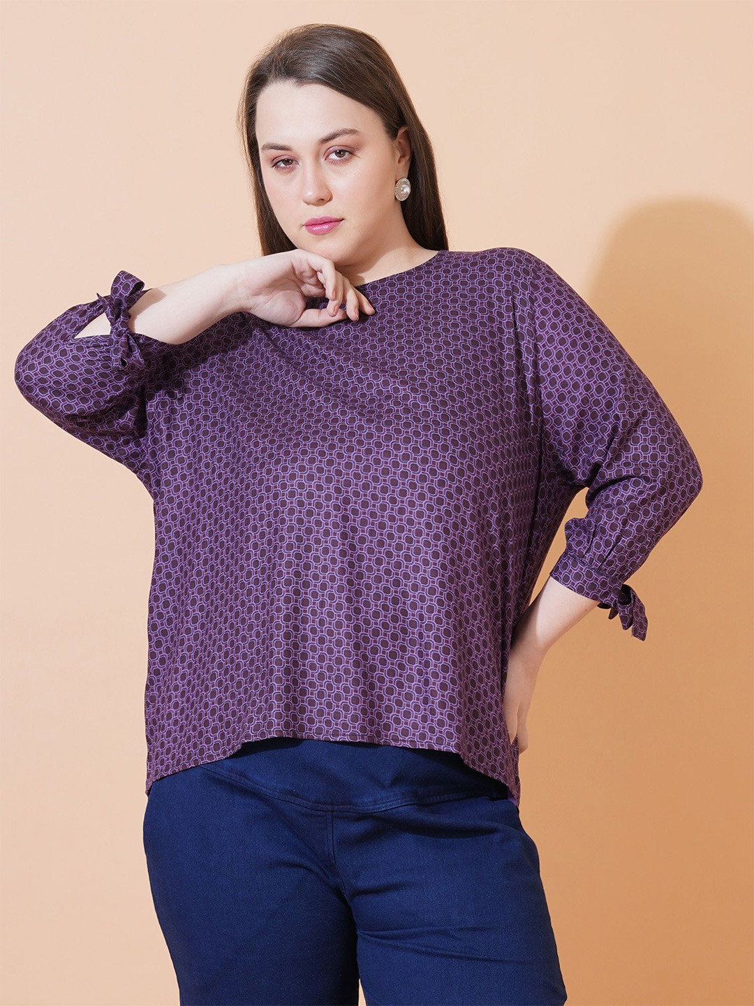 Sztori Polka Dot Print Batwing Sleeve Crepe Top