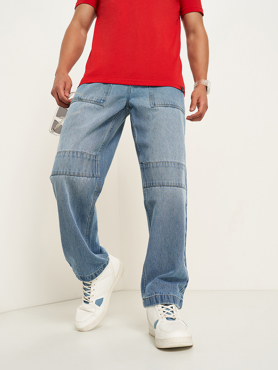 People Men Flared Low Distress Light Fade Jeans