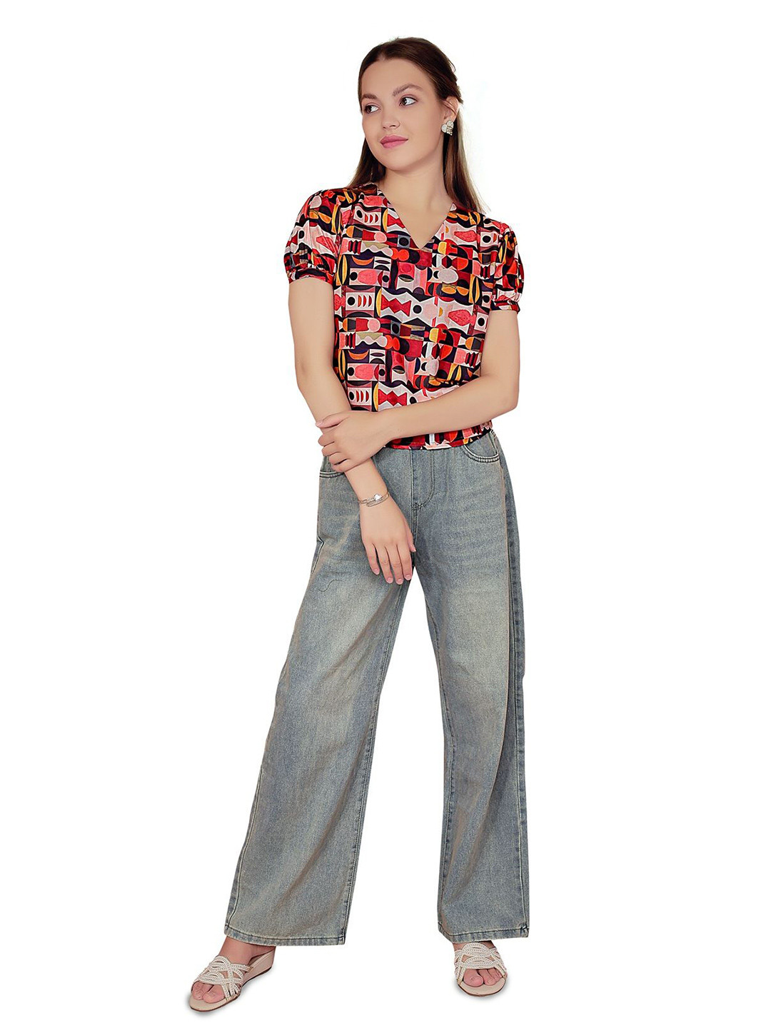 Kaajal by Vidhi Puff Sleeve Cotton Blouson Top