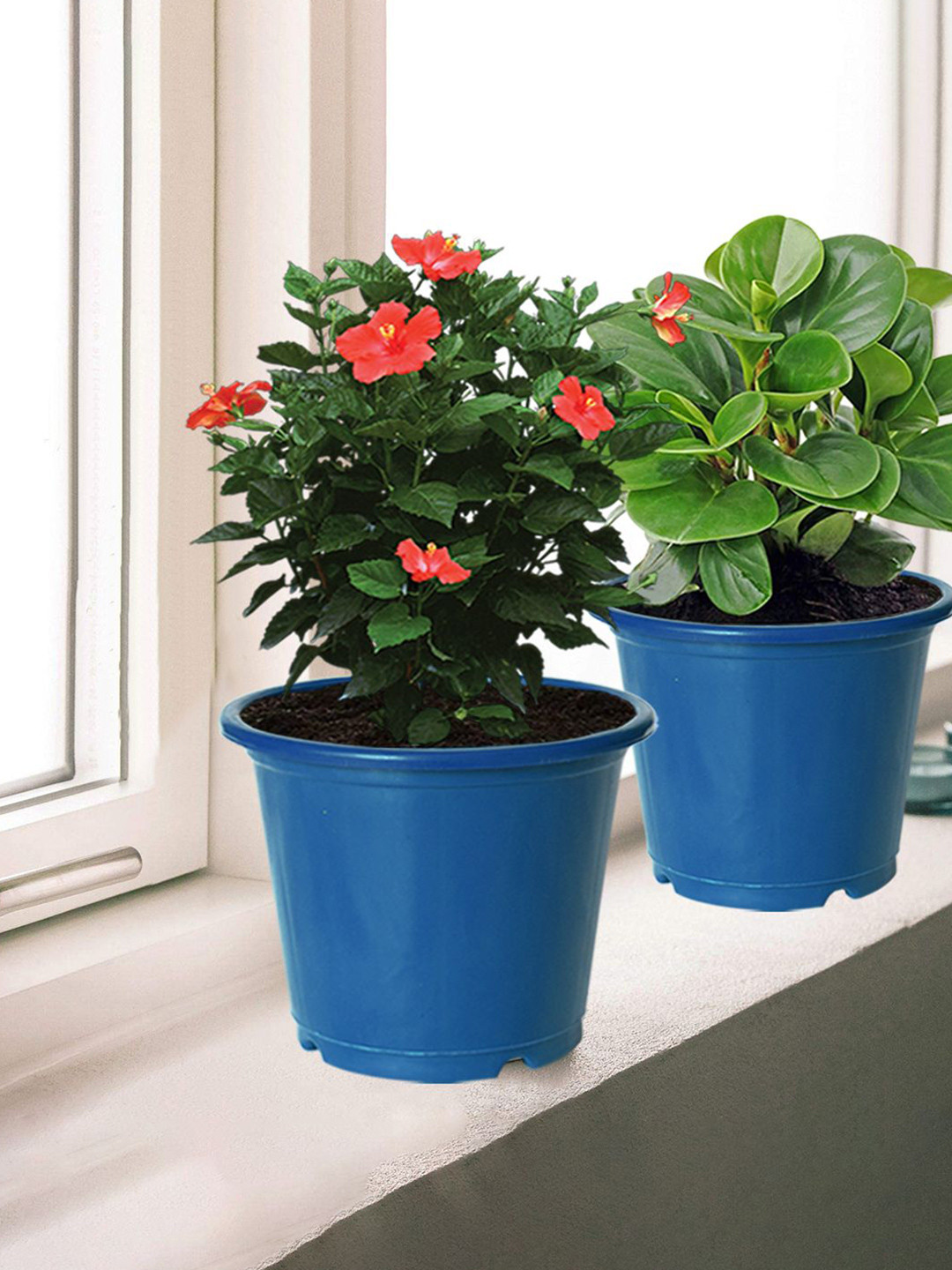 Kuber Industries 3 Pcs Blue Durable Plastic Flower Pot Gamla Drain Holes For Home Decor