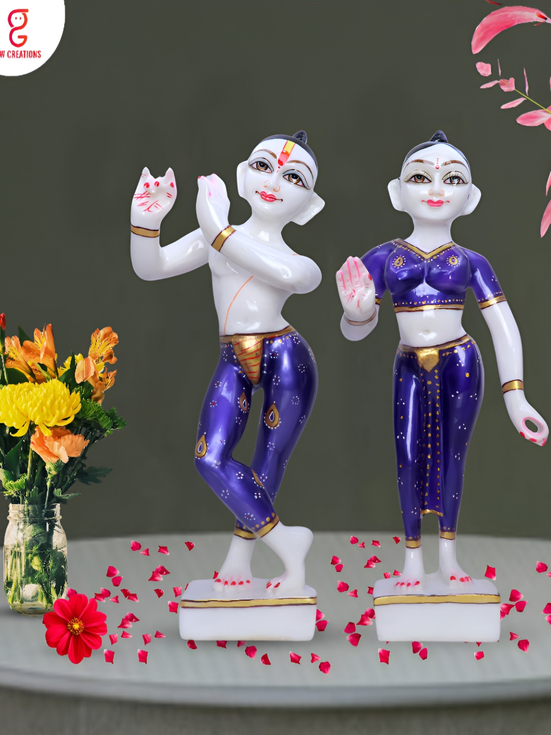 GW CREATIONS Jugal Jodi Purple Marble Matte Living Room Set of 2 Large Showpieces - 3.9 Inches