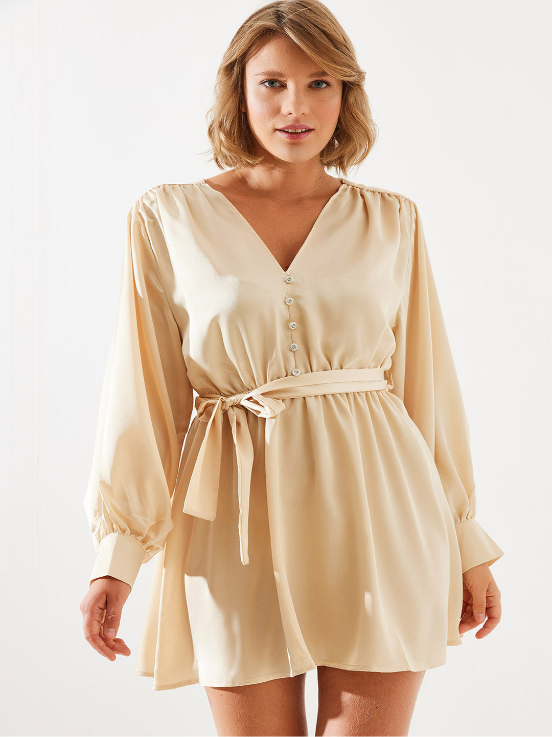 BIANCO LUCCI Puff Sleeve Fit & Flare Dress