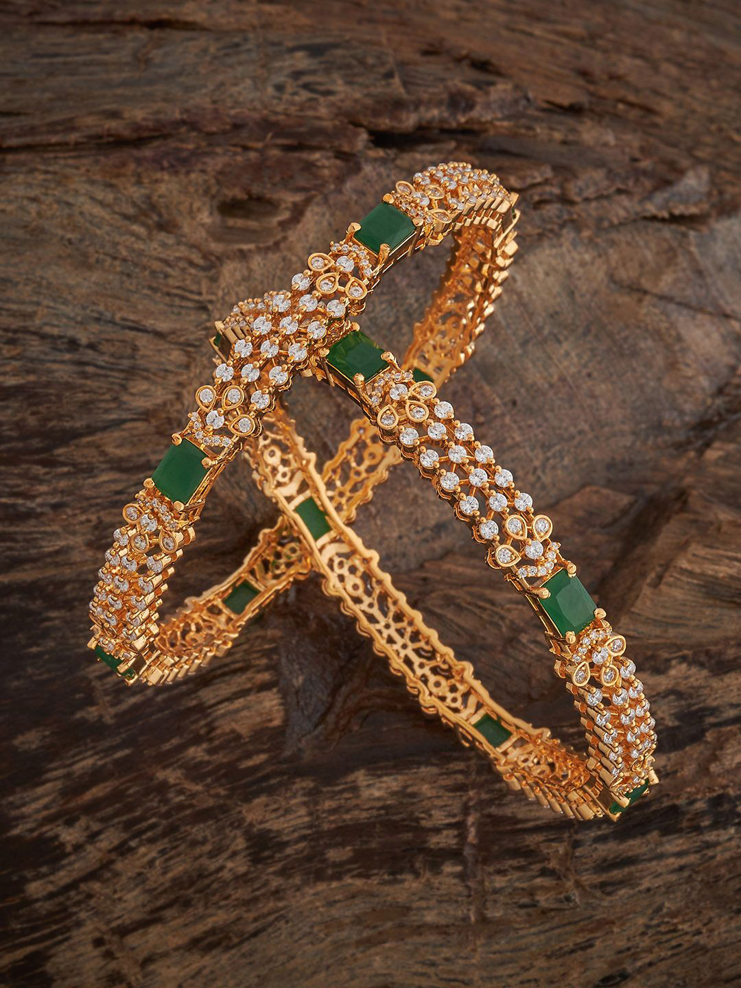 Kushal's Fashion Jewellery Set Of 2 Gold-Embellished Bridal Party Ruby Zircon Bangles