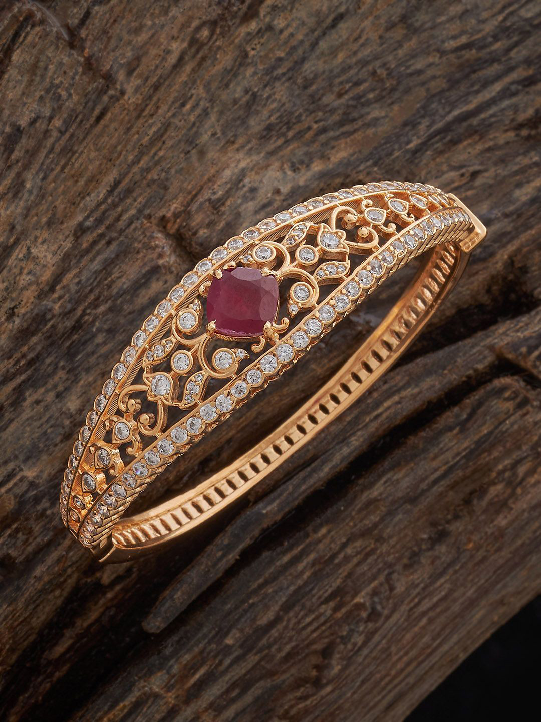 Kushal's Fashion Jewellery Ruby Gold-Plated Party Zircon Kada