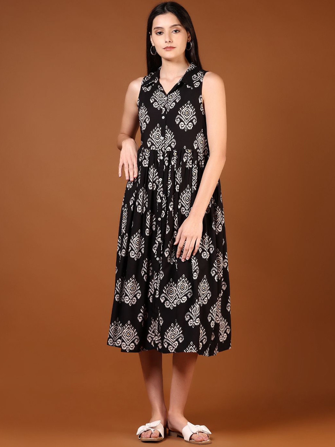 V-Mart Ethnic Printed Shirt Collar Ethnic Dress