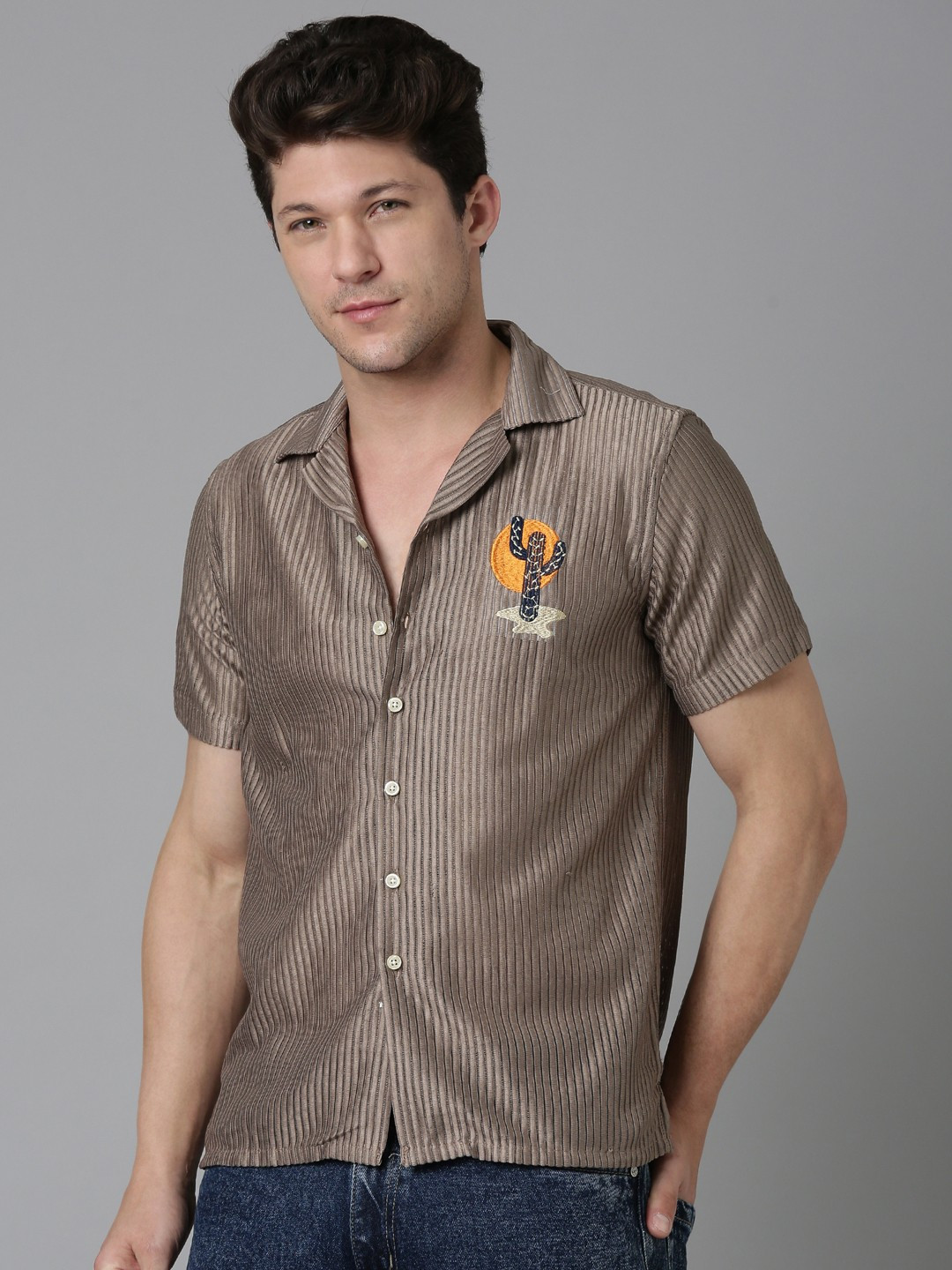 THE BEETEL HOUSE Men Relaxed E Stripes Texture Casual Shirt