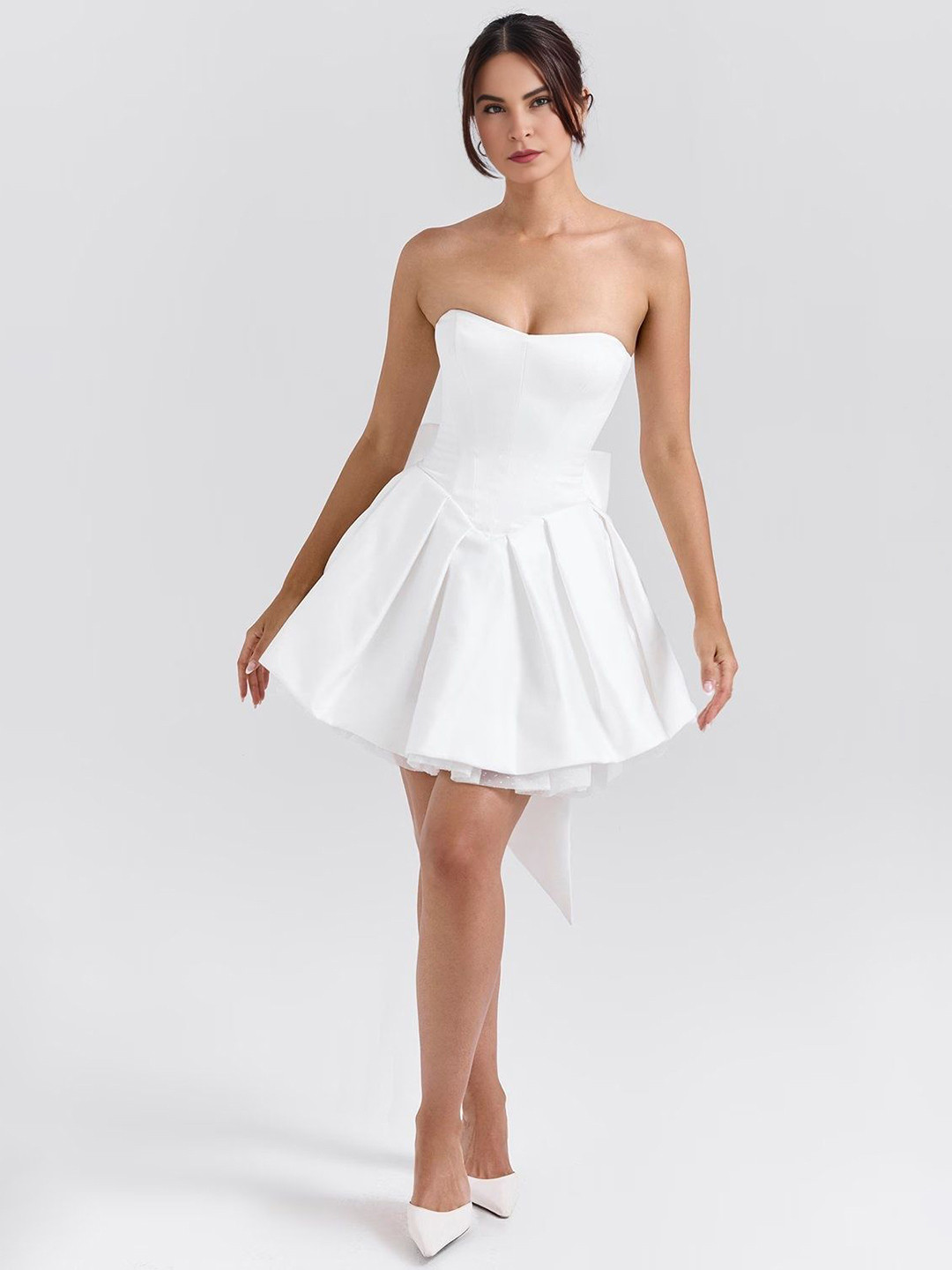 Bee Boe White Bow Back Tulle Mini Dress
