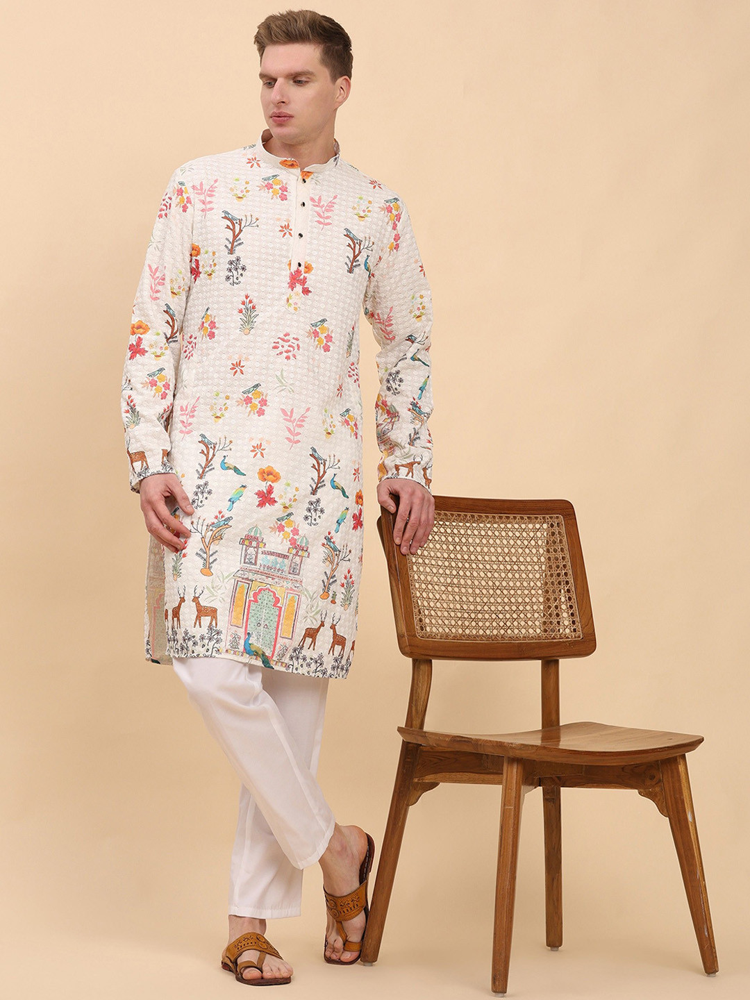 Pro-Ethic STYLE DEVELOPER Men Chevron Striped Flared Sleeves Patchwork Jacquard Kurta