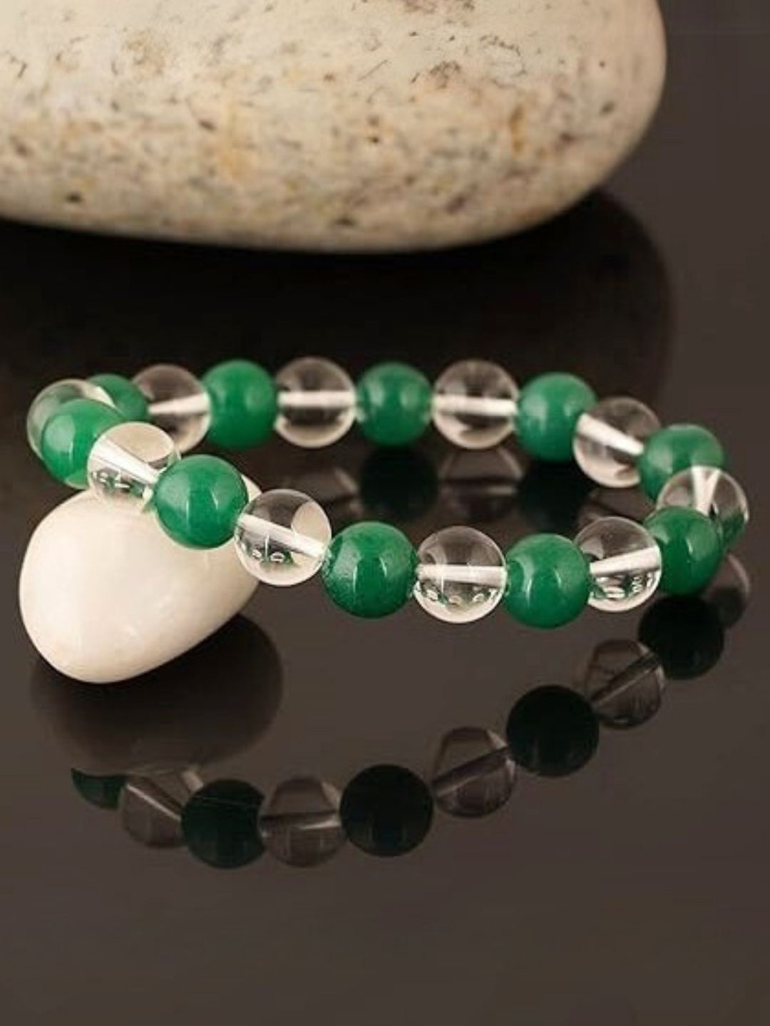 The Roadster Lifestyle Co Men Natural Jade & Clear Quartz Stretchable Bracelet