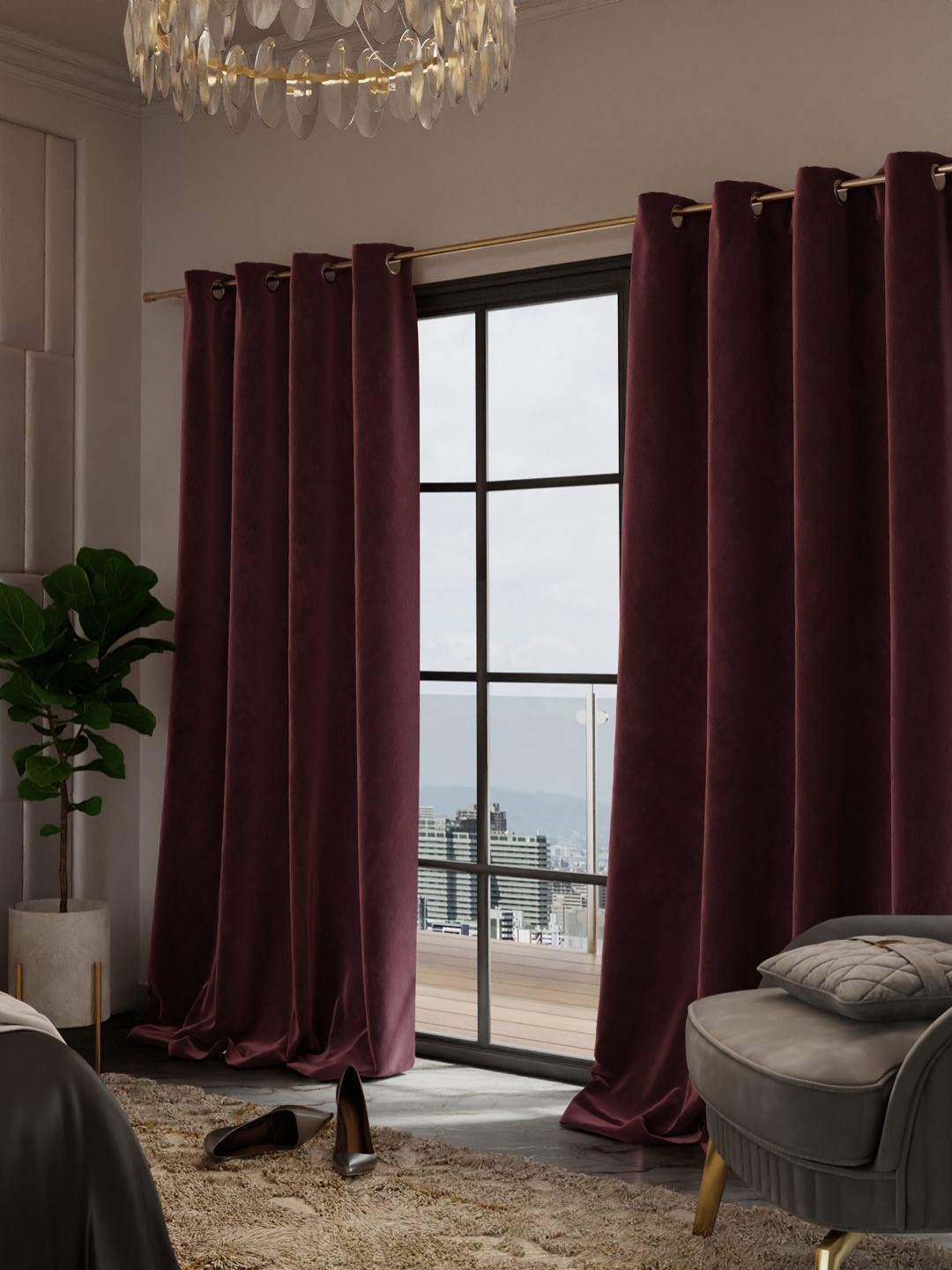 Stoa Paris Date Night Maroon Set of 2 Door Curtains