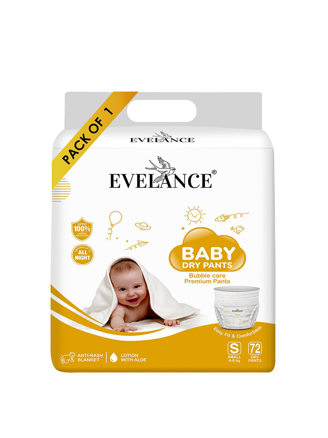 EVELANCE Baby Easy Fit & Comfortable Anti-Rash Dry Pants - Small - 72 Pcs