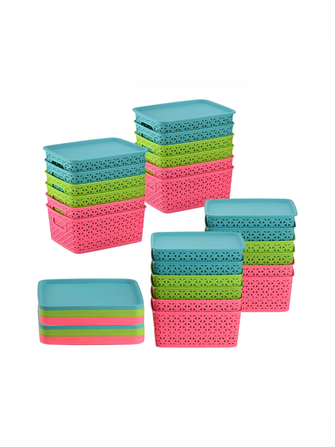 Aura Blue Set of 24 Regular Multipurpose Home Storage Tote Basket with Lid Organisers