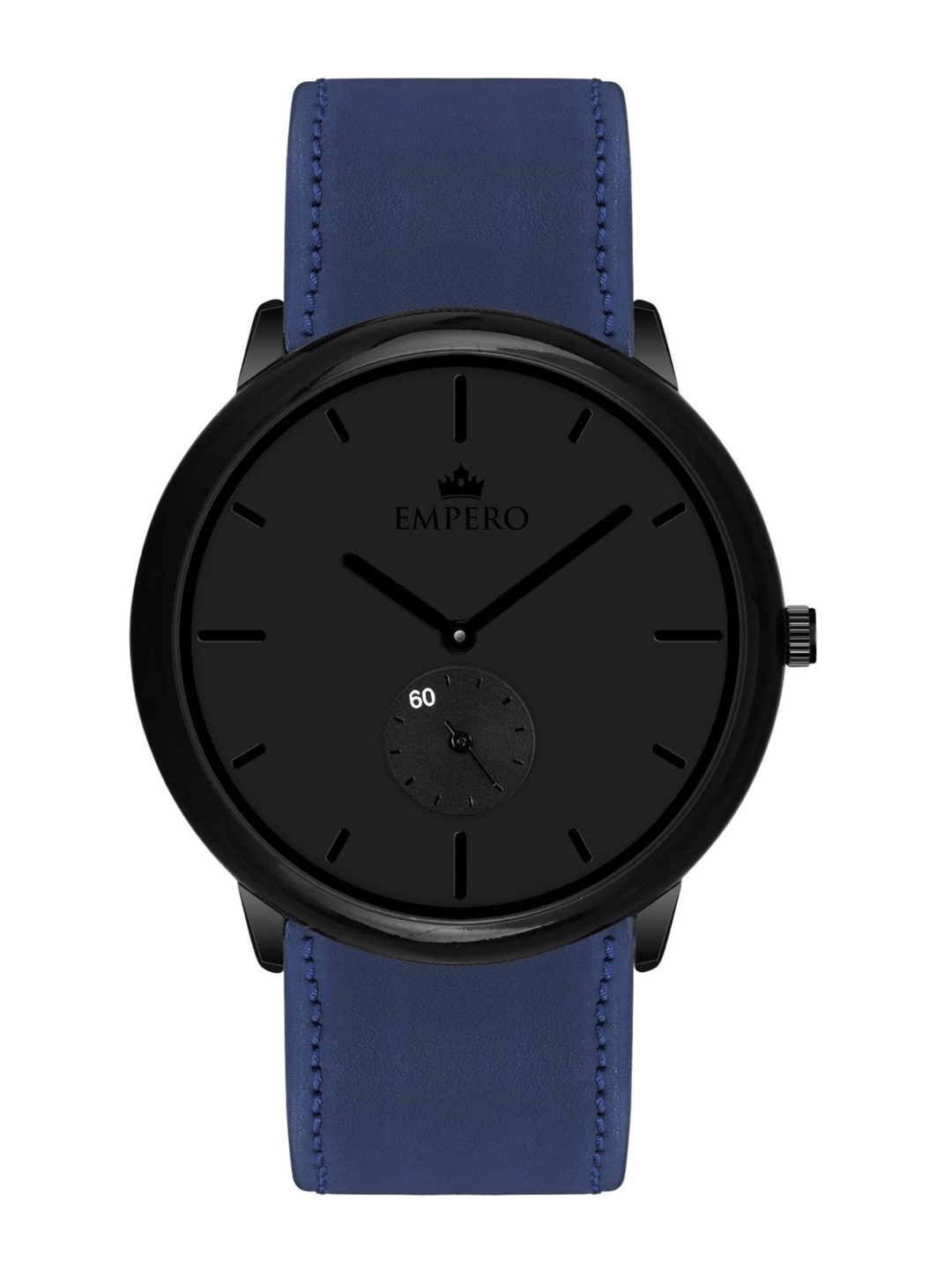 EMPERO Men Brass Dial & Leather Straps Analogue Chronograph Watch EAB303 Black Hands Blue Leather