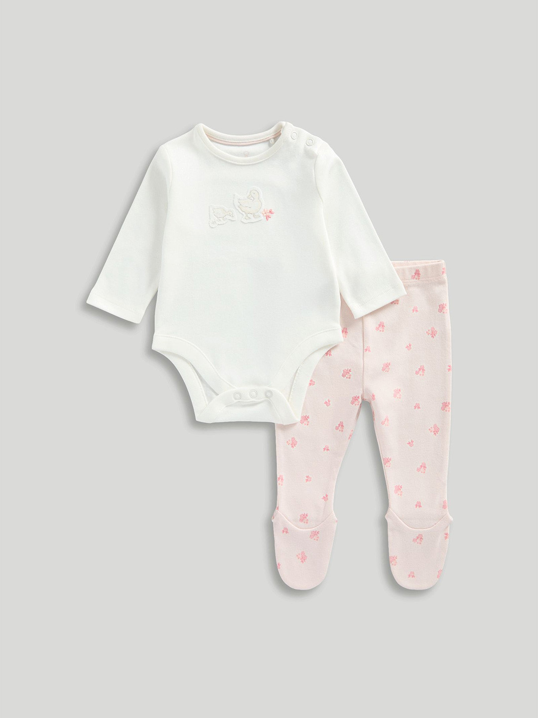 mothercare Girls Classic Embroidered Floral Summer Pure Cotton Bodysuit And Leggings