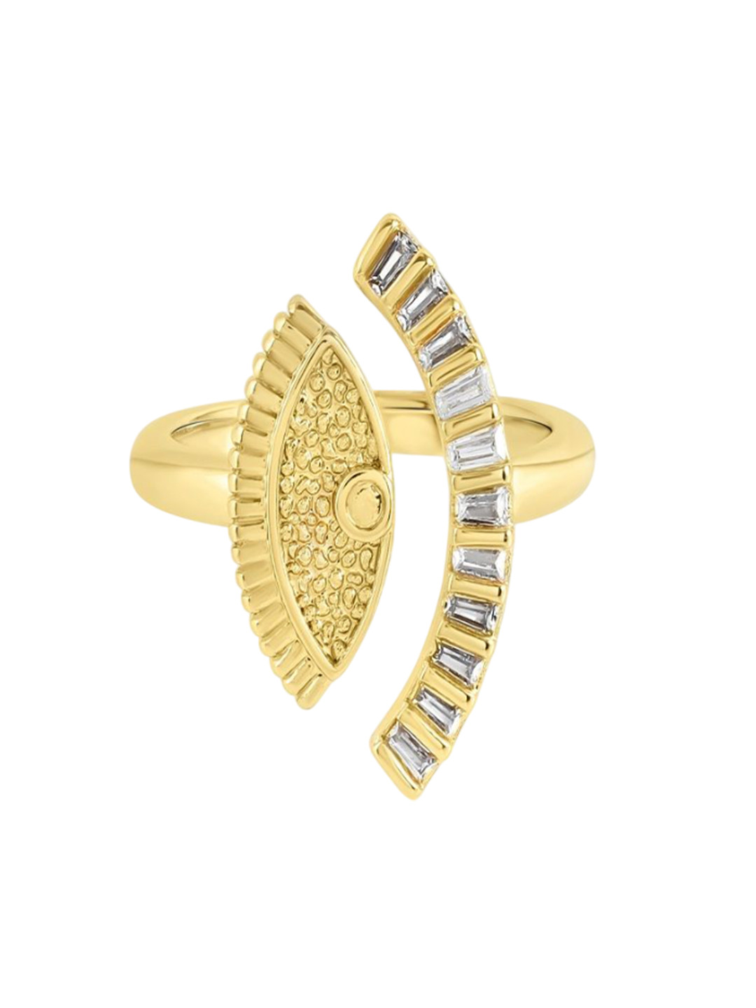 Nirvana Gold-Plated Cubic Zirconia Stone-Studded Adjustable Marquise Evil Eye Finger Ring