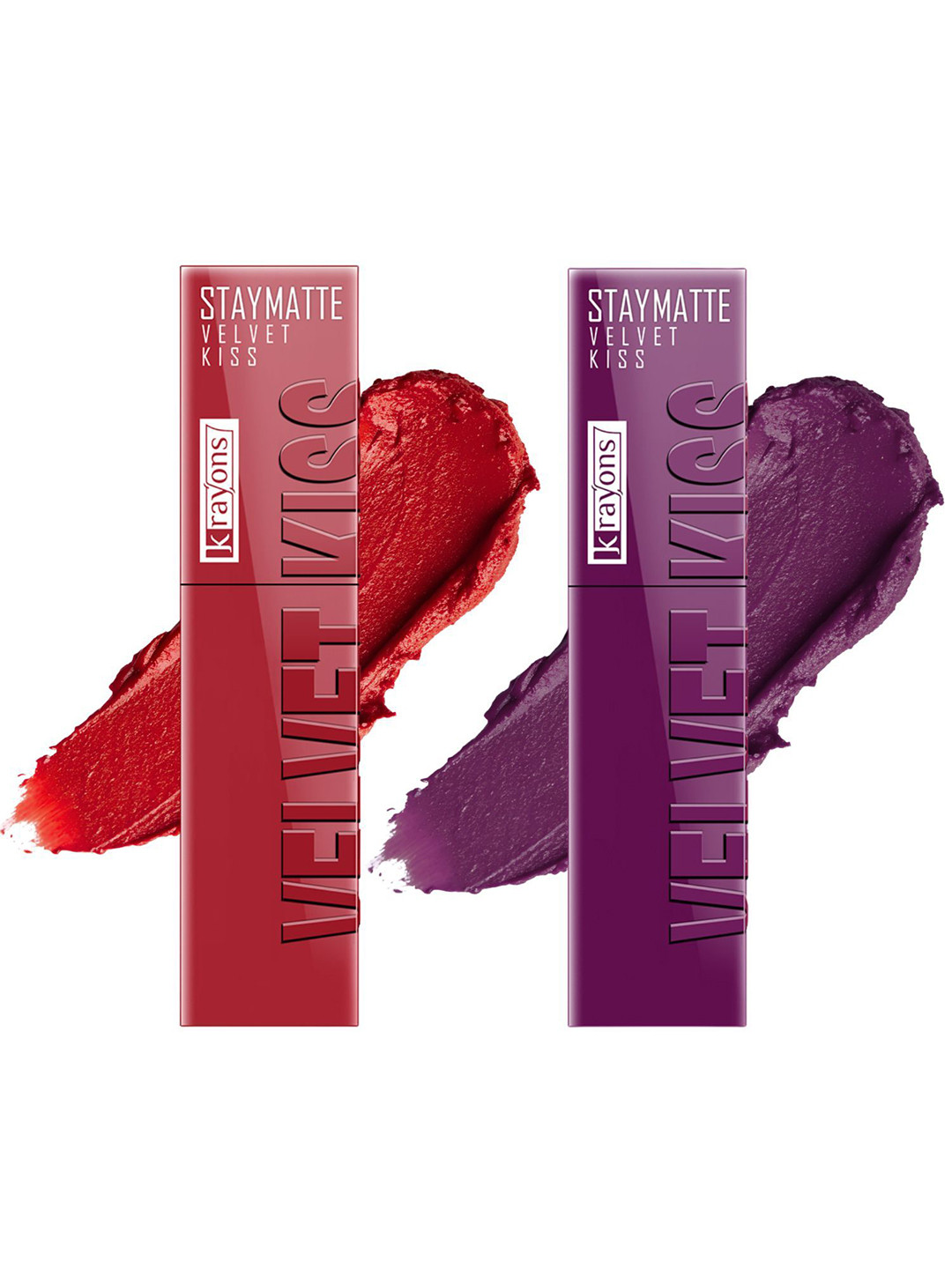 krayons Set Of 2 StayMatte Velvet Kiss Lipstick - Scarlet Red - 01 - Burgundy - 03