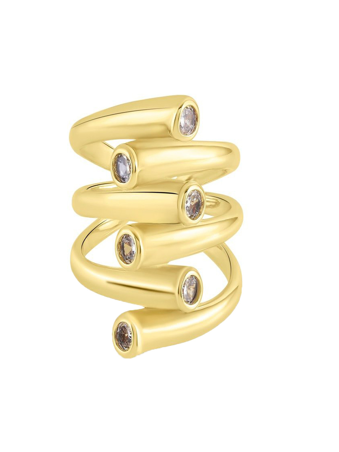 Nirvana Gold-Plated Cubic Zirconia Stone Studded Adjustable Mirabella Finger Ring