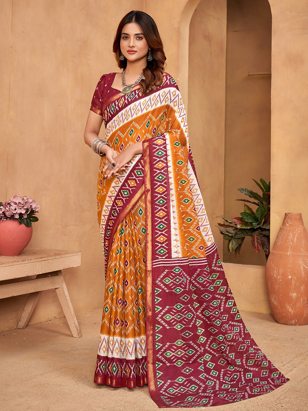 Munir Zari Pure Cotton Ikat Saree