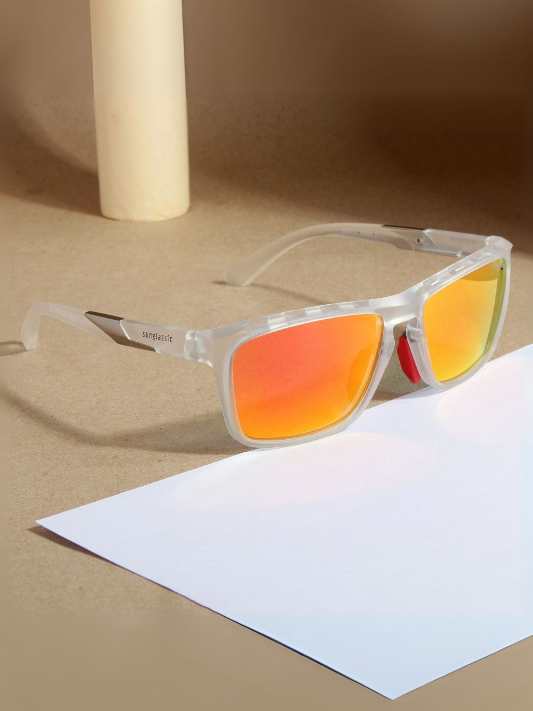 SUNGLASSIC Unisex Mercury Polarized Rectangle TR90 Sunglasses HAWK-CLEAR-ORANGE