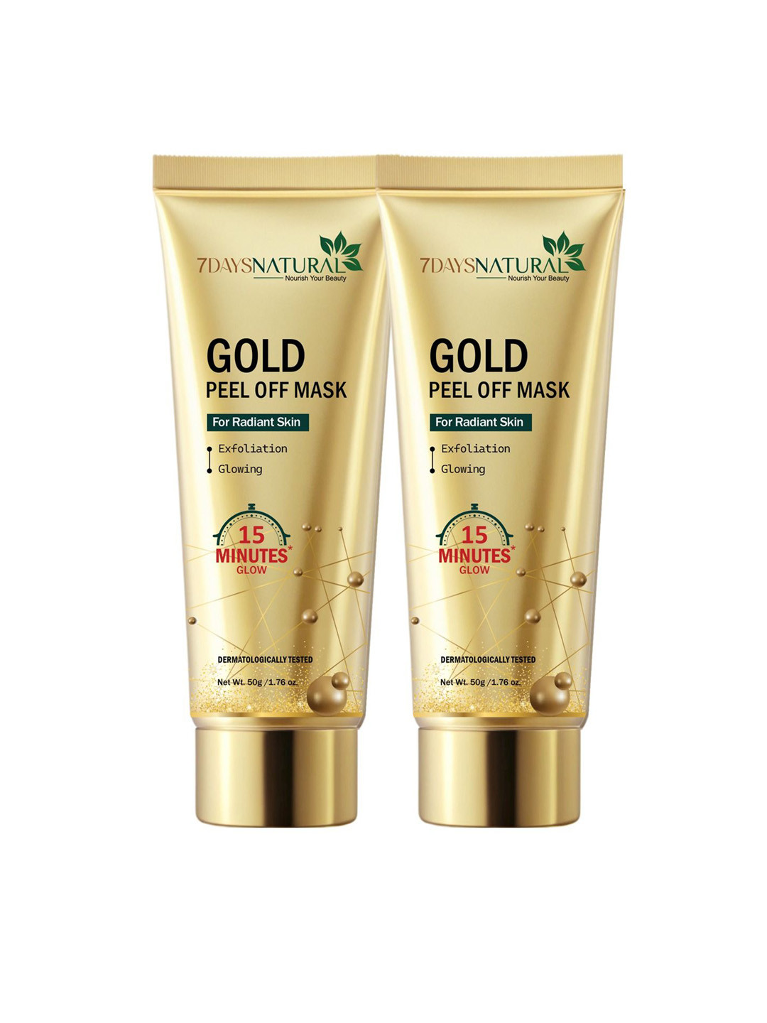 7DAYSNATURAL Natural Nourish Your Beauty Set Of 2 Gold Peel Off Mask For Skin Radiance 50 g Each