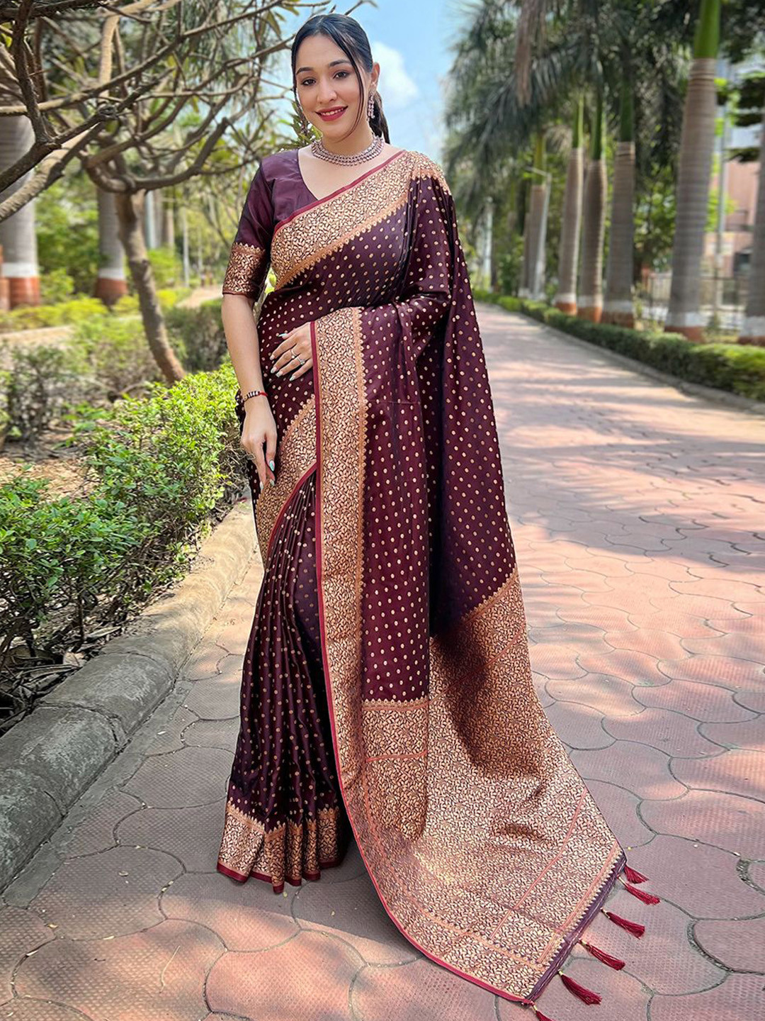 all about you Ethnic Motifs Zari Satin Banarasi Saree