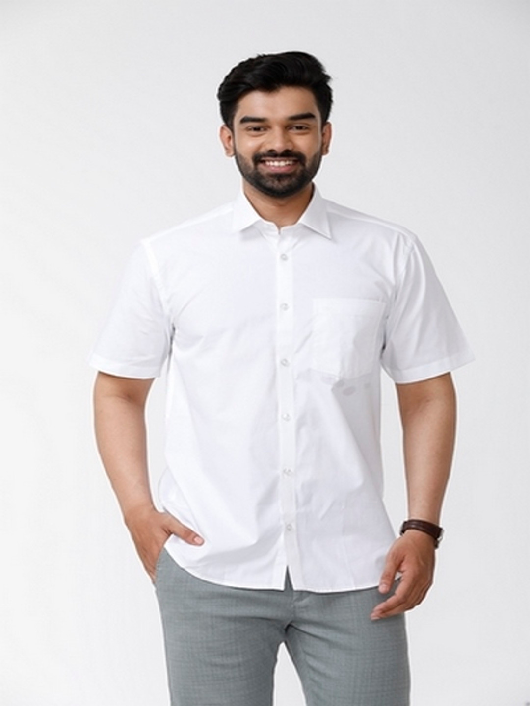 UATHAYAM Men's White Formal Shirt
