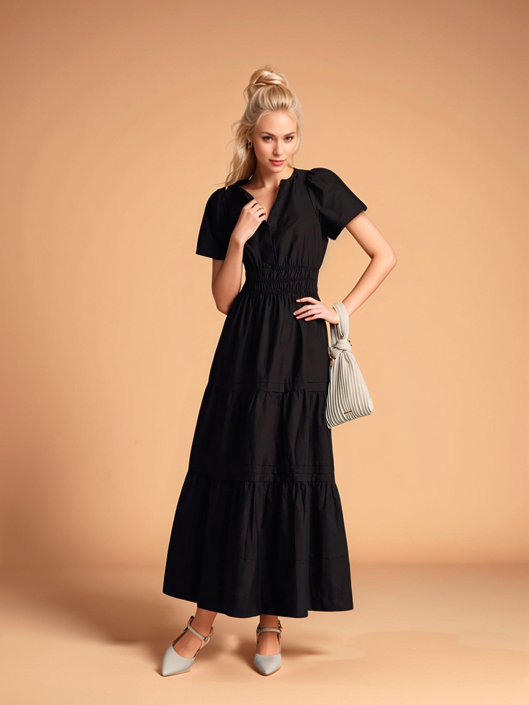 DressBerry Women's Black Solid Poly Cotton Ankle Length Dress