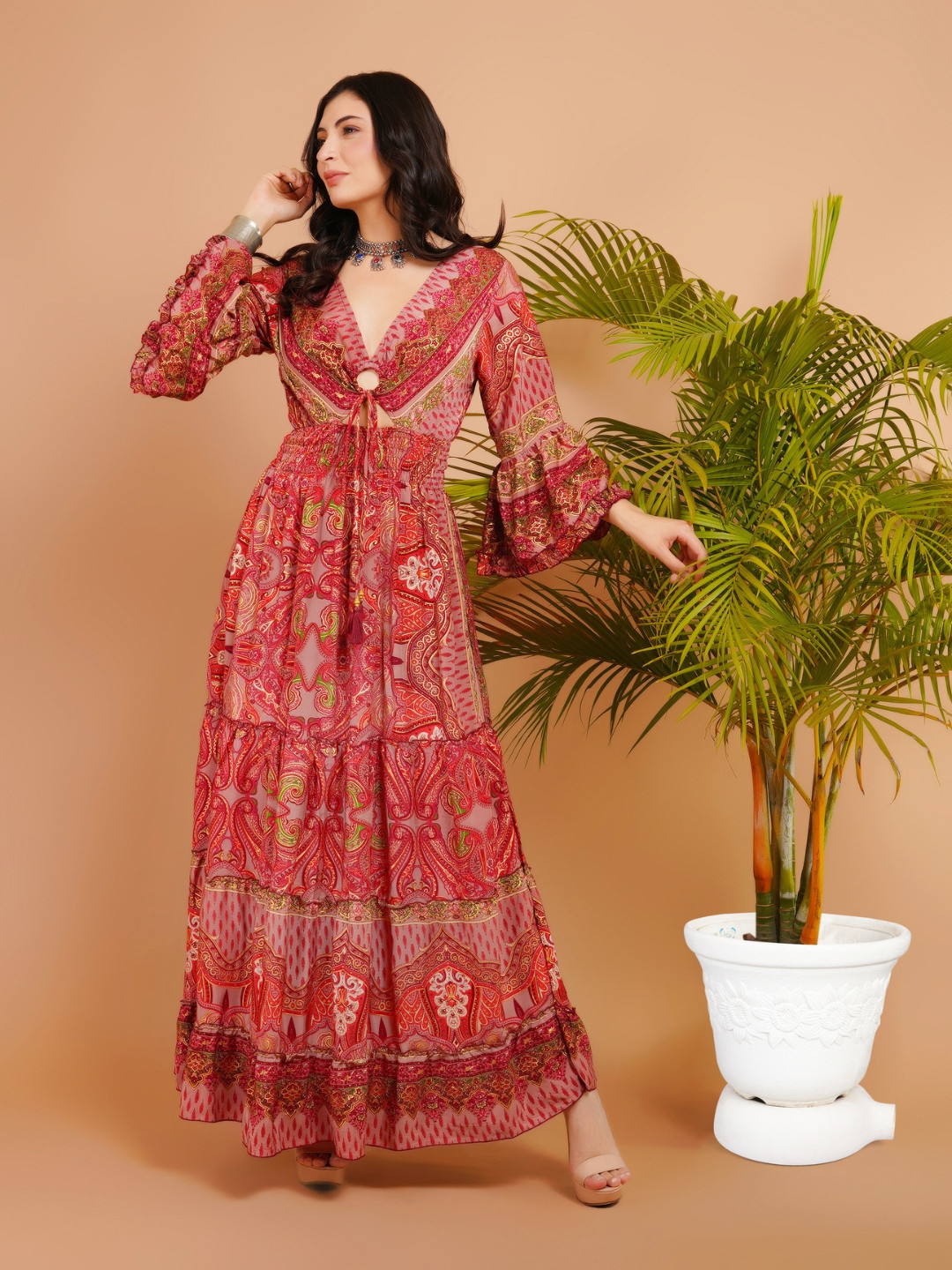 Boholyfe Women Pink Serenity Paisley Maxi Dress