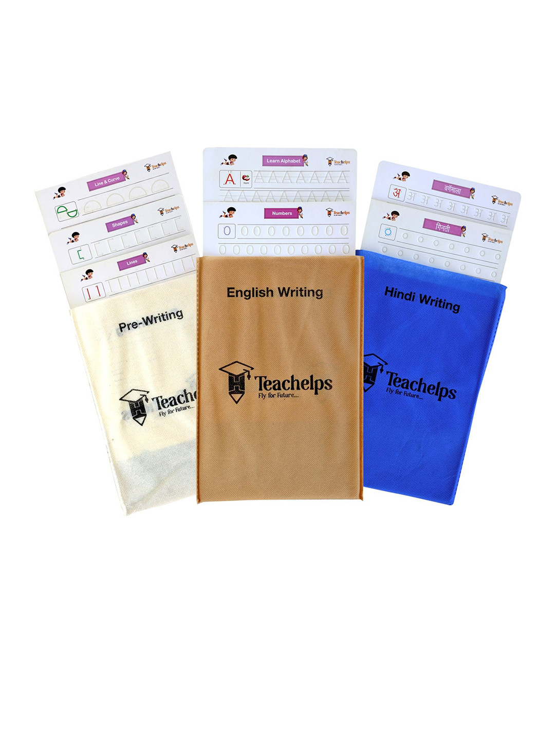 Teachelps Set of 3 Nursery Writing English Hindi Reusable Worksheet