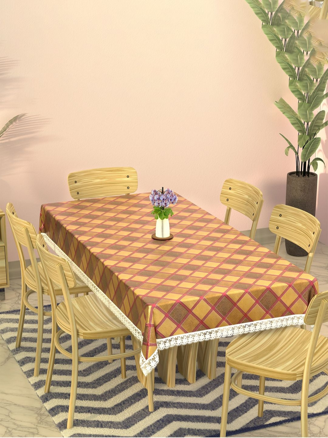 Aura Yellow Geometric Printed Plastic 6-Seater Waterproof Rectangular Dining Table Cover