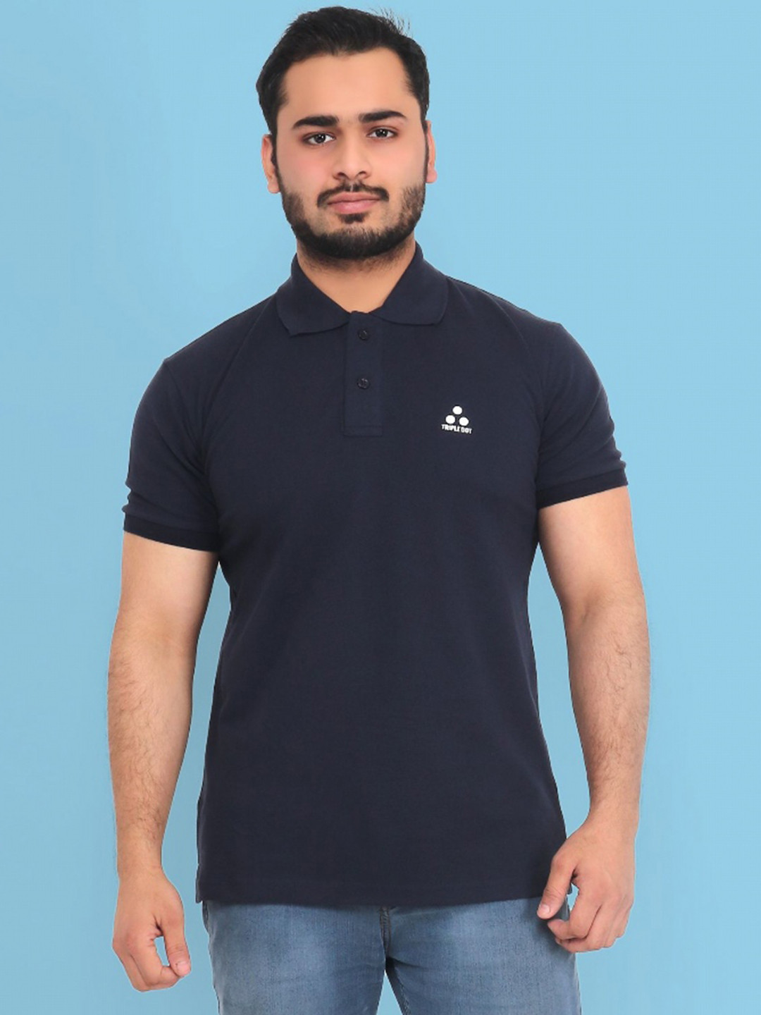 Triple Dot Men Polo Collar Bio Finish Applique T-shirt