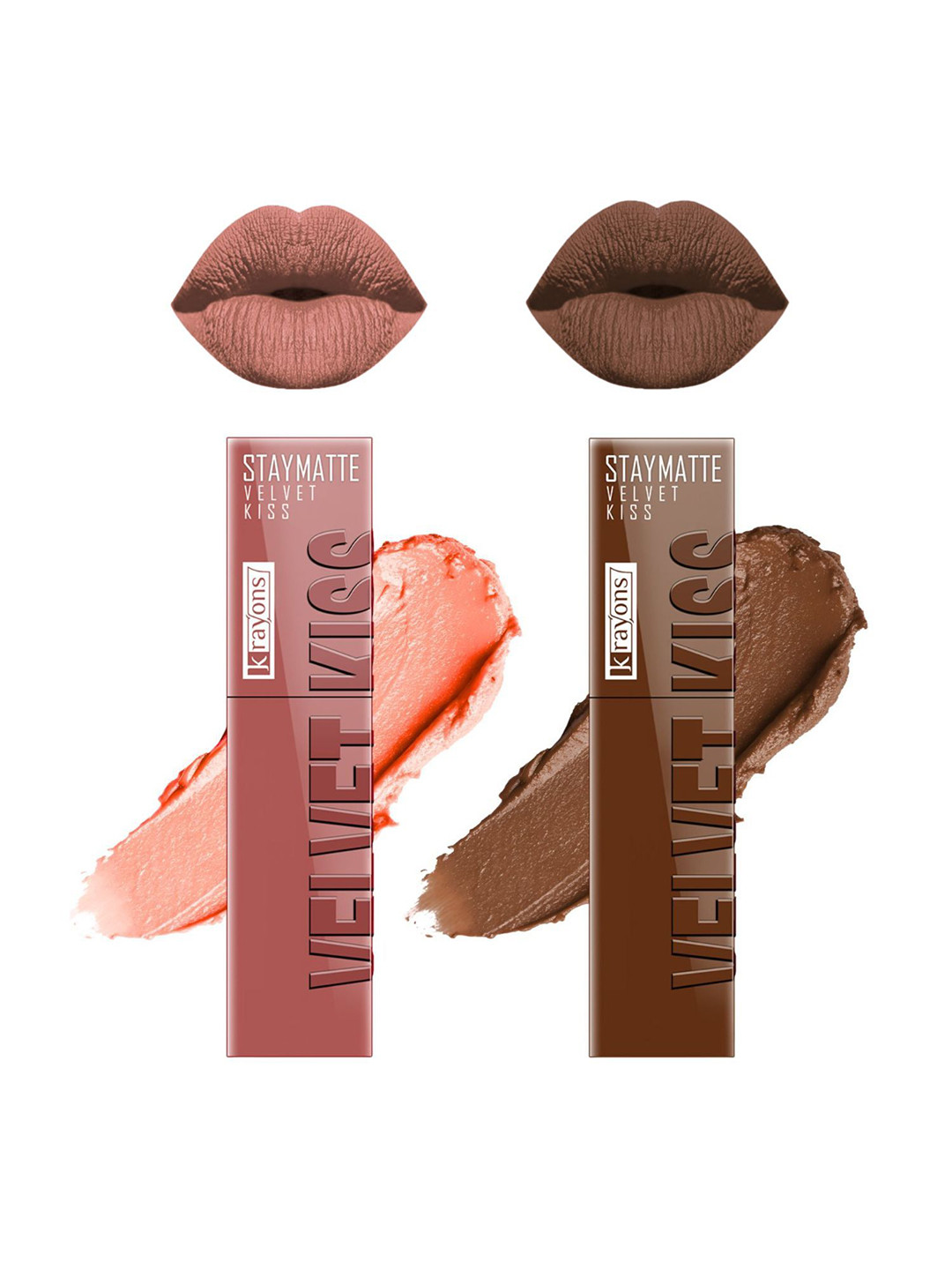 krayons Set Of 2 Velvet Kiss Liquid Lipstick - 3.5 ml Each-Sheer Nude 05-Caramel Candy 11